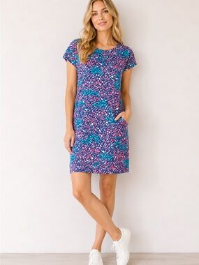 Hatley Nellie Scallop Print T-Shirt Dress Size Small Pink Blue Casual Shift S